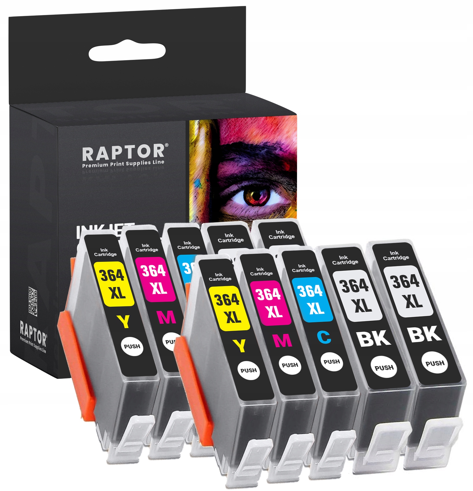 Atrament Raptor HP 364 / HP 364 XL / HP 364 pre HP čierna (čierna), červená (purpurová), modrá (azúrová), sada, žltá (žltá)